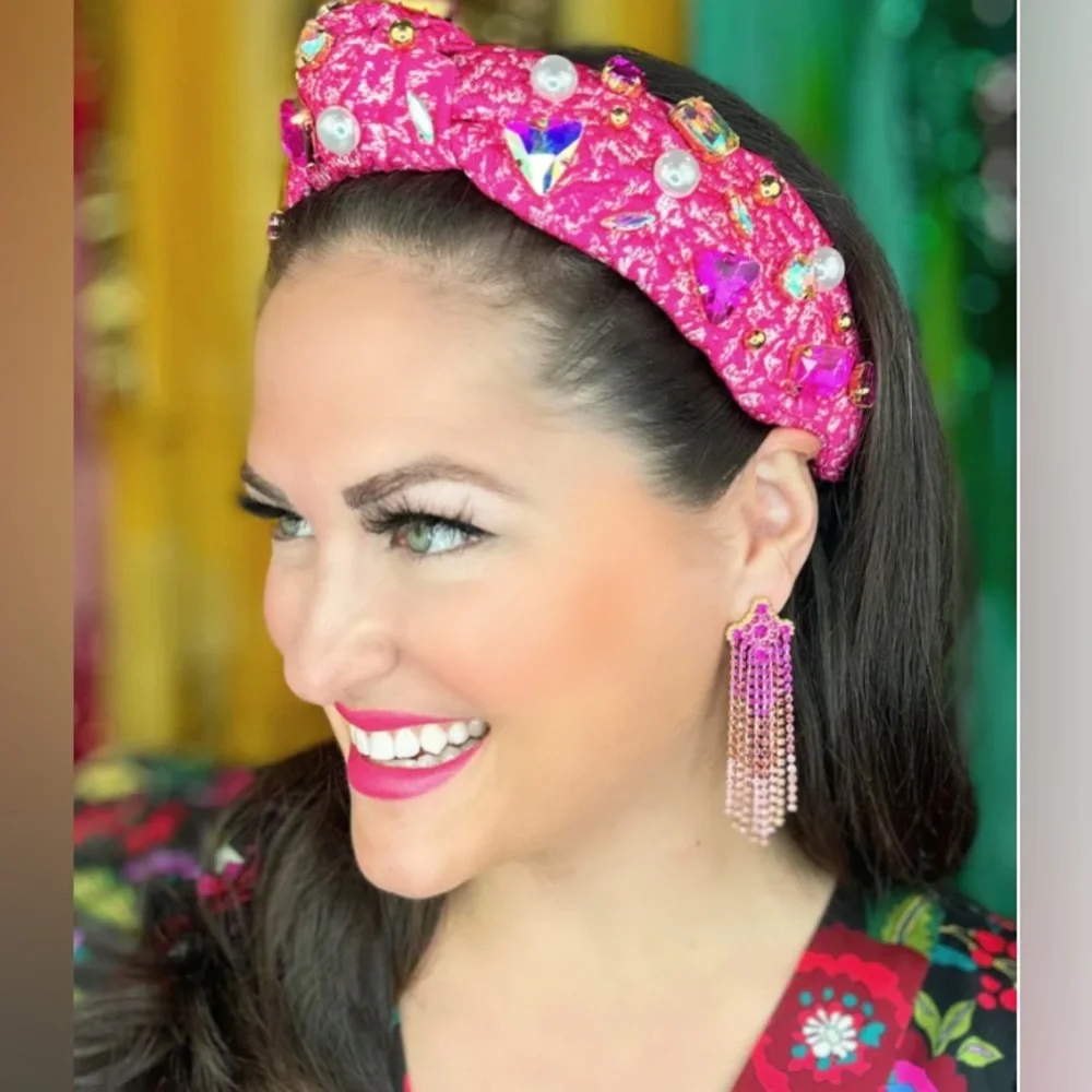 BRIANNA CANNON ADULT SIZE PINK TEXTURED HEADBAND WITH CRYSTALS AND PEARLS